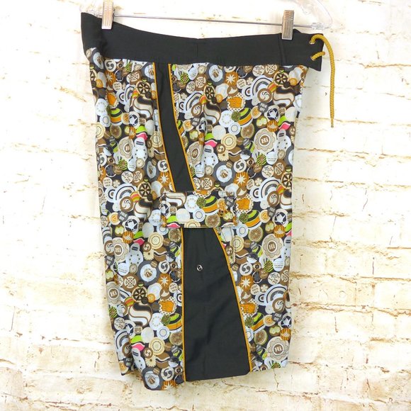 Penguin Munsingwear Swim Board Shorts Mens 30 Retro Slogans Button Pins Print - Picture 16 of 16